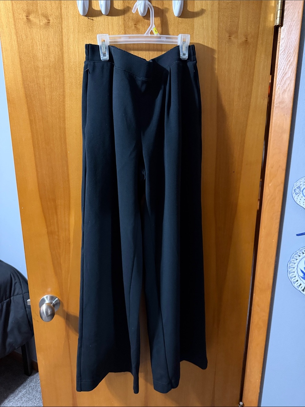 aerie Black Wide-Leg High-Rise Trousers